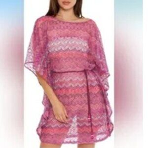 NWT Trina Turk's Athena Caftan Geometric Lace Cover Up with with a self-tie belt